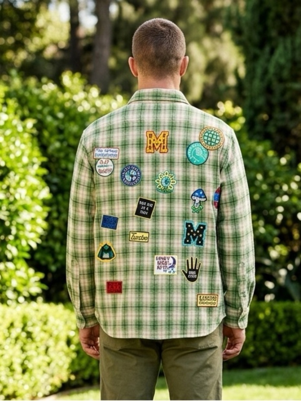 NWT MARKET Green Plaid Flannel Button Down Patch Shirt Jacket - Size Small